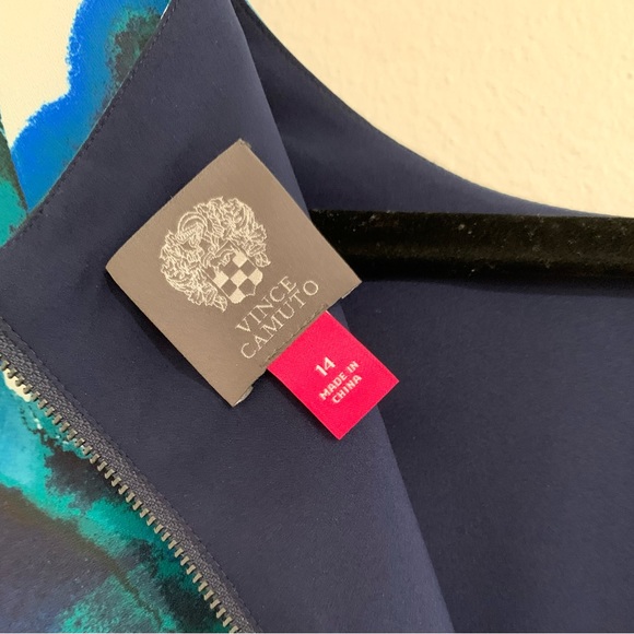 Vince Camuto Office Career Party Blue Green Watercolor Sleeveless Dress Plus 14 - Picture 2 of 9